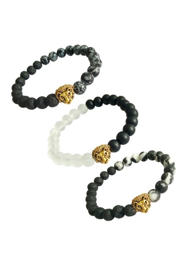 Lion Face Yoga Healing Semi Precious Stone Bracelet Combo